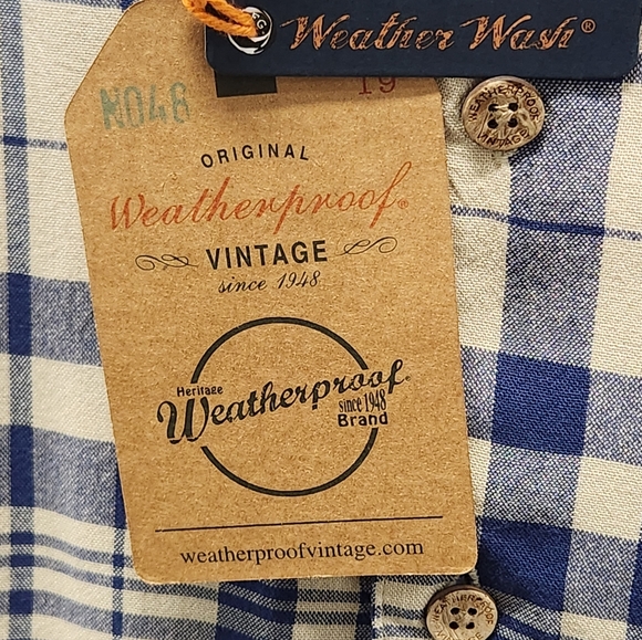 Weatherproof Mens Vintage Navy Peony Button Down Shirt L. Blue Check pattern - Picture 4 of 7